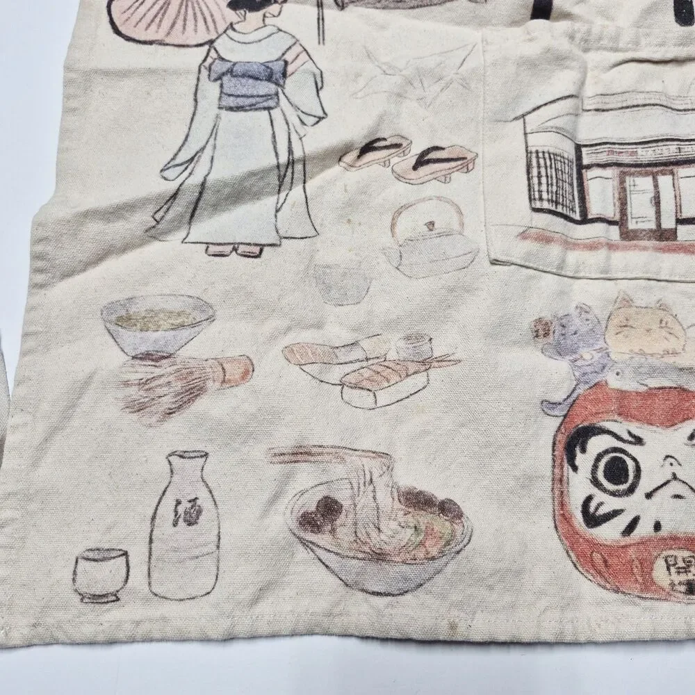 Little Tokyo Los Angeles Japanese Merch Souvenir Graphic Linen Kitchen Apron Euc